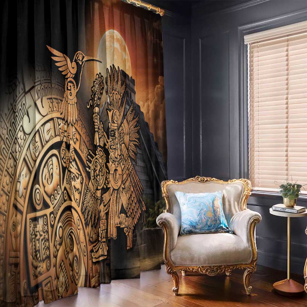 Mexico Warrior Window Curtain Huitzilopochtli With Aztec Hummingbird - Wonder Print Shop