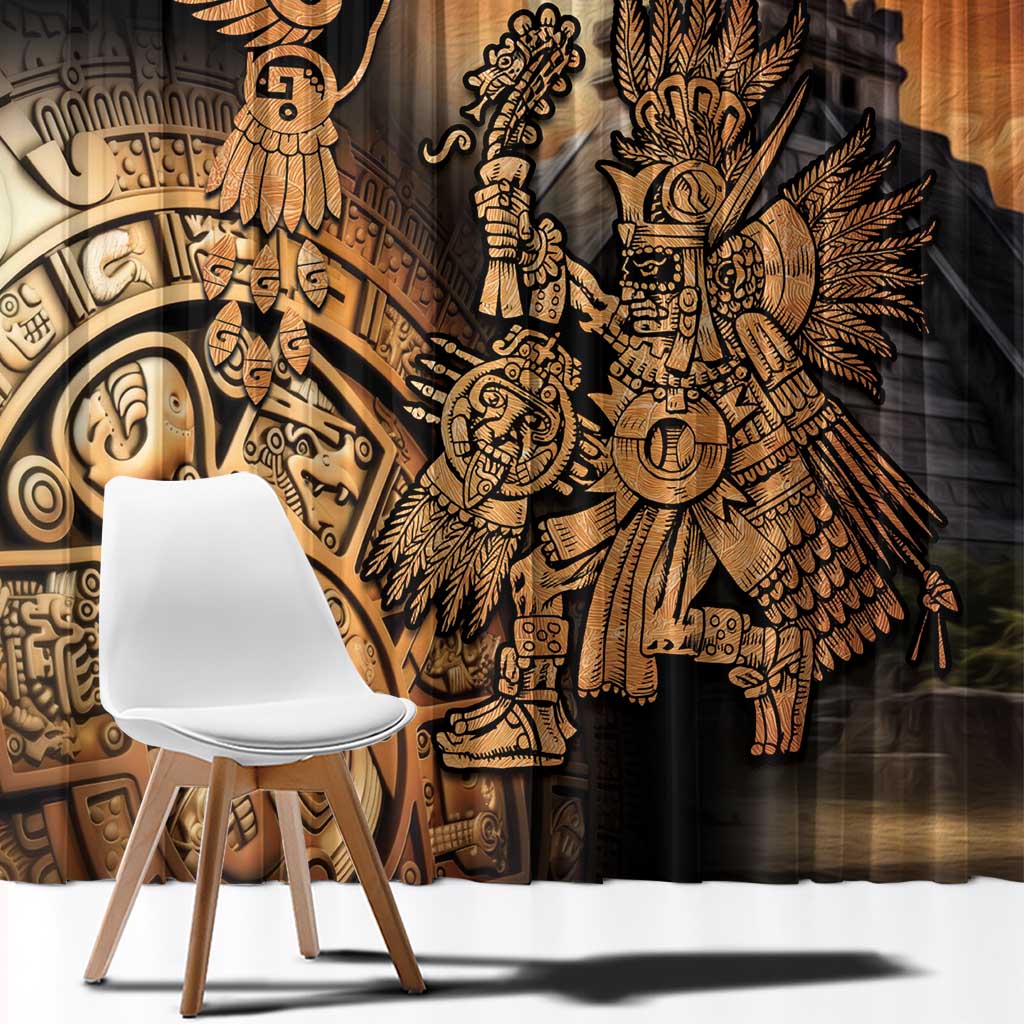 Mexico Warrior Window Curtain Huitzilopochtli With Aztec Hummingbird - Wonder Print Shop