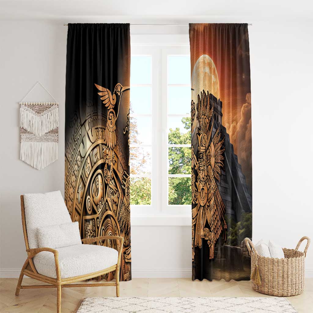 Mexico Warrior Window Curtain Huitzilopochtli With Aztec Hummingbird - Wonder Print Shop