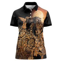 Mexico Warrior Women Polo Shirt Huitzilopochtli With Aztec Hummingbird - Wonder Print Shop