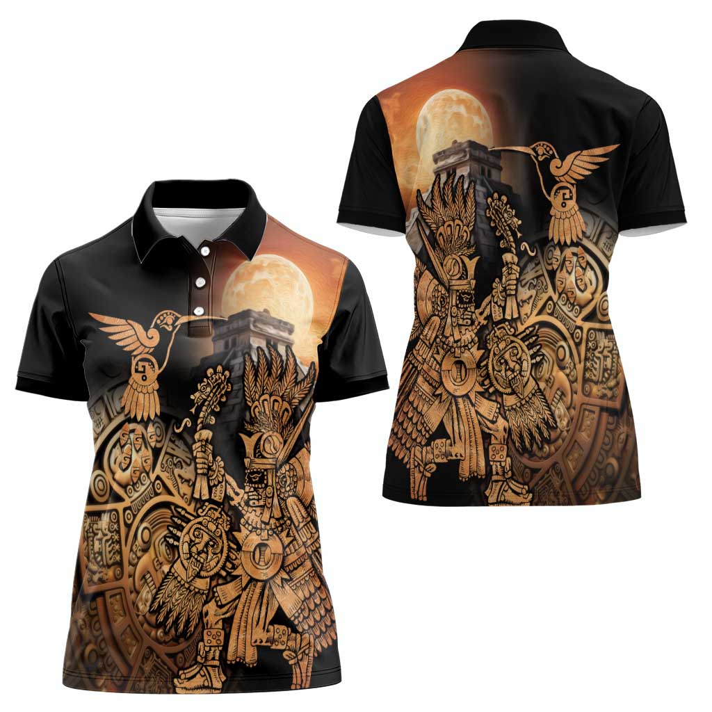 Mexico Warrior Women Polo Shirt Huitzilopochtli With Aztec Hummingbird - Wonder Print Shop
