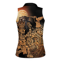 Mexico Warrior Women Sleeveless Polo Shirt Huitzilopochtli With Aztec Hummingbird - Wonder Print Shop