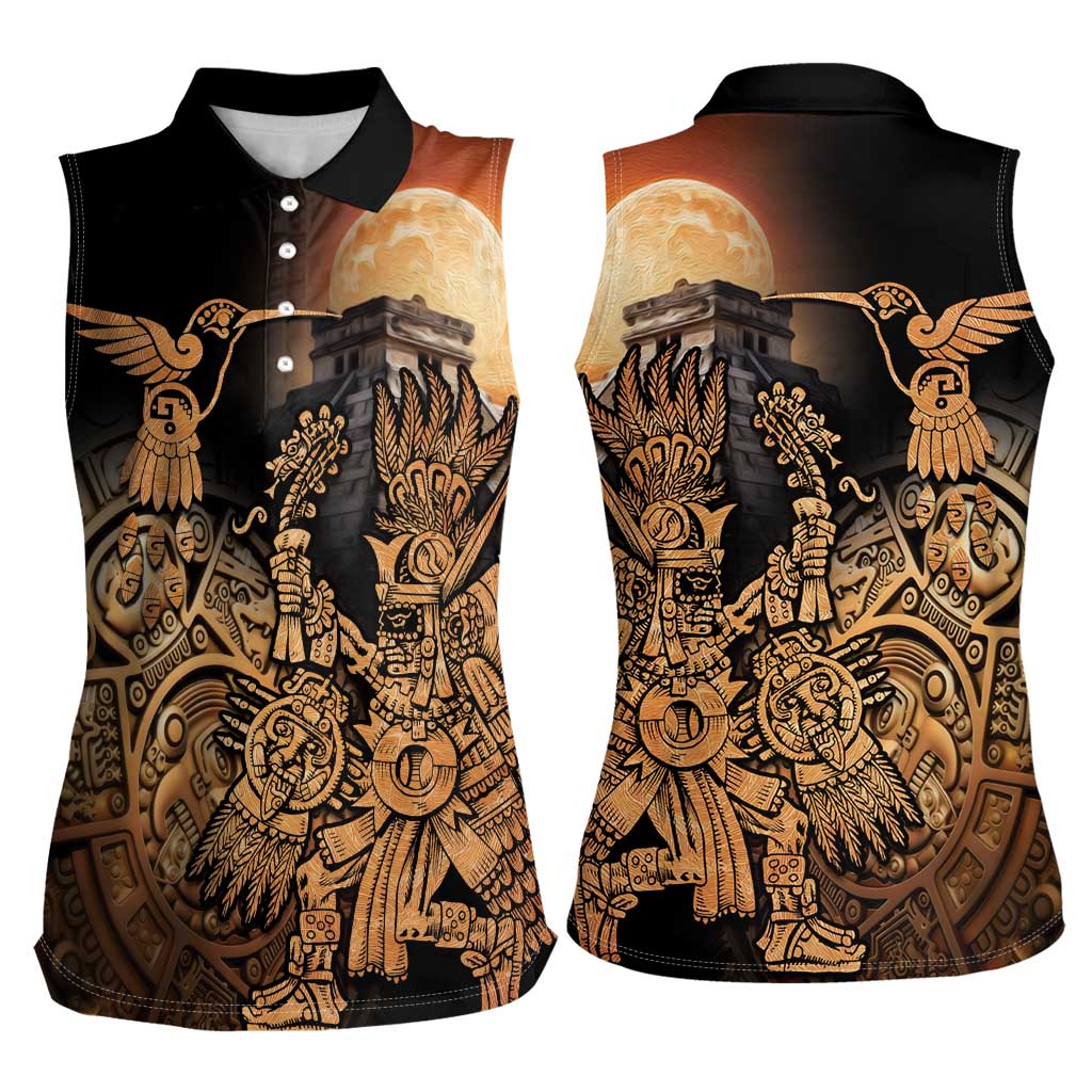 Mexico Warrior Women Sleeveless Polo Shirt Huitzilopochtli With Aztec Hummingbird - Wonder Print Shop