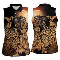 Mexico Warrior Women Sleeveless Polo Shirt Huitzilopochtli With Aztec Hummingbird - Wonder Print Shop