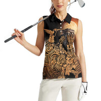 Mexico Warrior Women Sleeveless Polo Shirt Huitzilopochtli With Aztec Hummingbird - Wonder Print Shop
