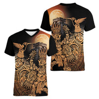 Mexico Warrior Women V-Neck T-Shirt Huitzilopochtli With Aztec Hummingbird - Wonder Print Shop