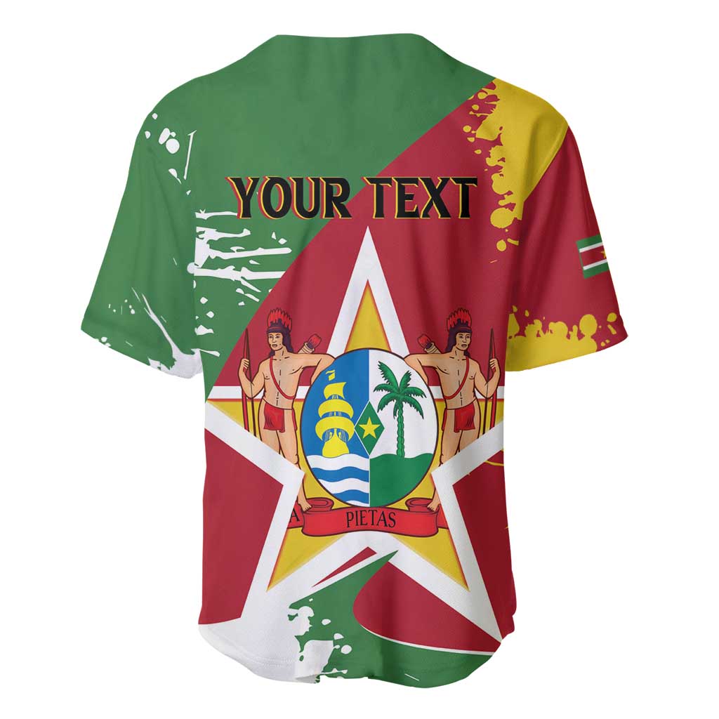 Personalized Suriname Independence Day Baseball Jersey Coat Of Arms - Flag Style - Wonder Print Shop