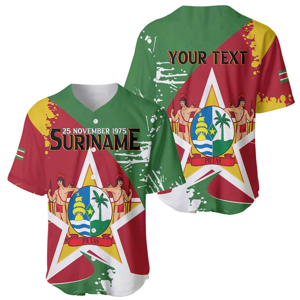 Personalized Suriname Independence Day Baseball Jersey Coat Of Arms - Flag Style - Wonder Print Shop
