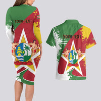 Personalized Suriname Independence Day Couples Matching Long Sleeve Bodycon Dress and Hawaiian Shirt Coat Of Arms - Flag Style - Wonder Print Shop