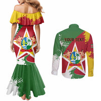 Personalized Suriname Independence Day Couples Matching Mermaid Dress and Long Sleeve Button Shirt Coat Of Arms - Flag Style
