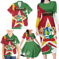 Personalized Suriname Independence Day Family Matching Long Sleeve Bodycon Dress and Hawaiian Shirt Coat Of Arms - Flag Style - Wonder Print Shop