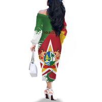 Personalized Suriname Independence Day Family Matching Off The Shoulder Long Sleeve Dress and Hawaiian Shirt Coat Of Arms - Flag Style - Wonder Print Shop