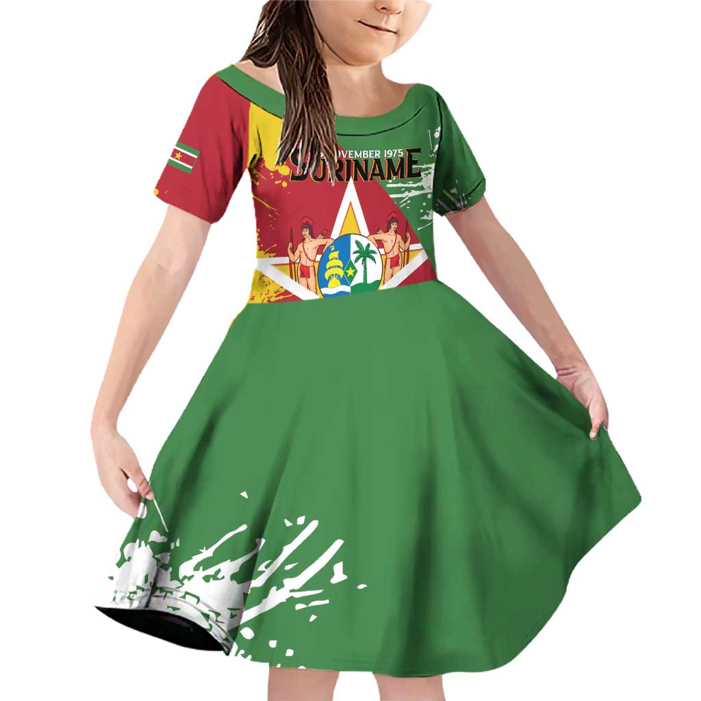 Personalized Suriname Independence Day Family Matching Off Shoulder Short Dress and Hawaiian Shirt Coat Of Arms - Flag Style - Wonder Print Shop