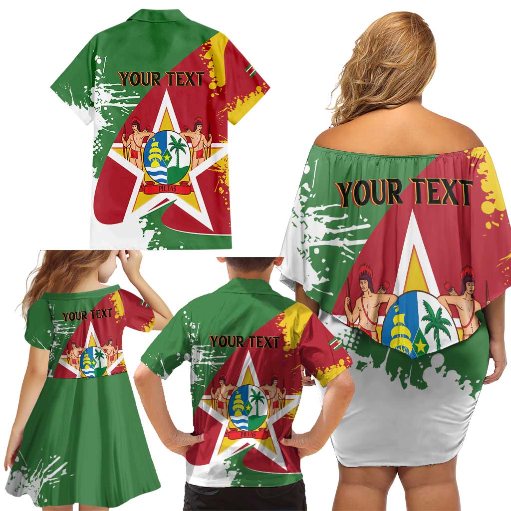 Personalized Suriname Independence Day Family Matching Off Shoulder Short Dress and Hawaiian Shirt Coat Of Arms - Flag Style - Wonder Print Shop
