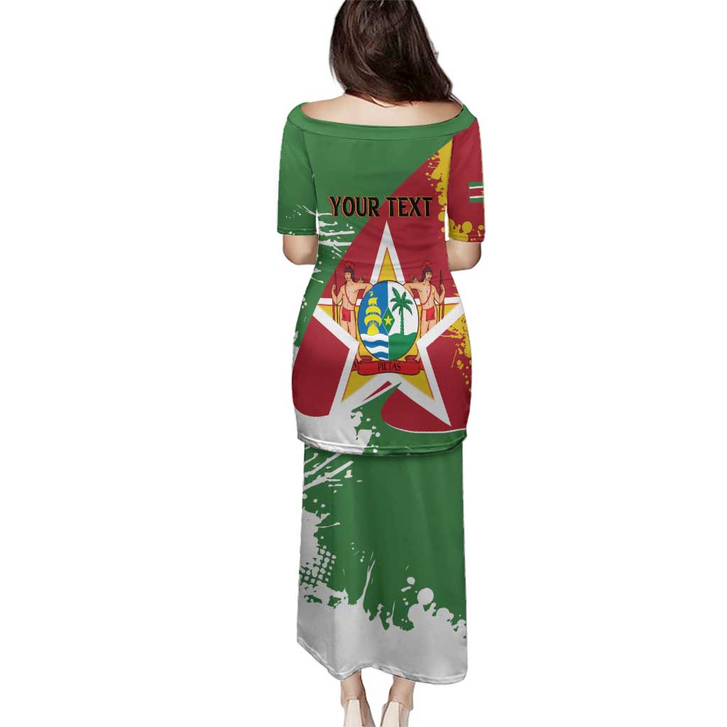 Personalized Suriname Independence Day Family Matching Puletasi and Hawaiian Shirt Coat Of Arms - Flag Style - Wonder Print Shop