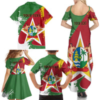 Personalized Suriname Independence Day Family Matching Summer Maxi Dress and Hawaiian Shirt Coat Of Arms - Flag Style - Wonder Print Shop