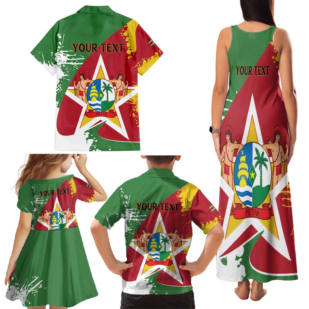 Personalized Suriname Independence Day Family Matching Tank Maxi Dress and Hawaiian Shirt Coat Of Arms - Flag Style - Wonder Print Shop