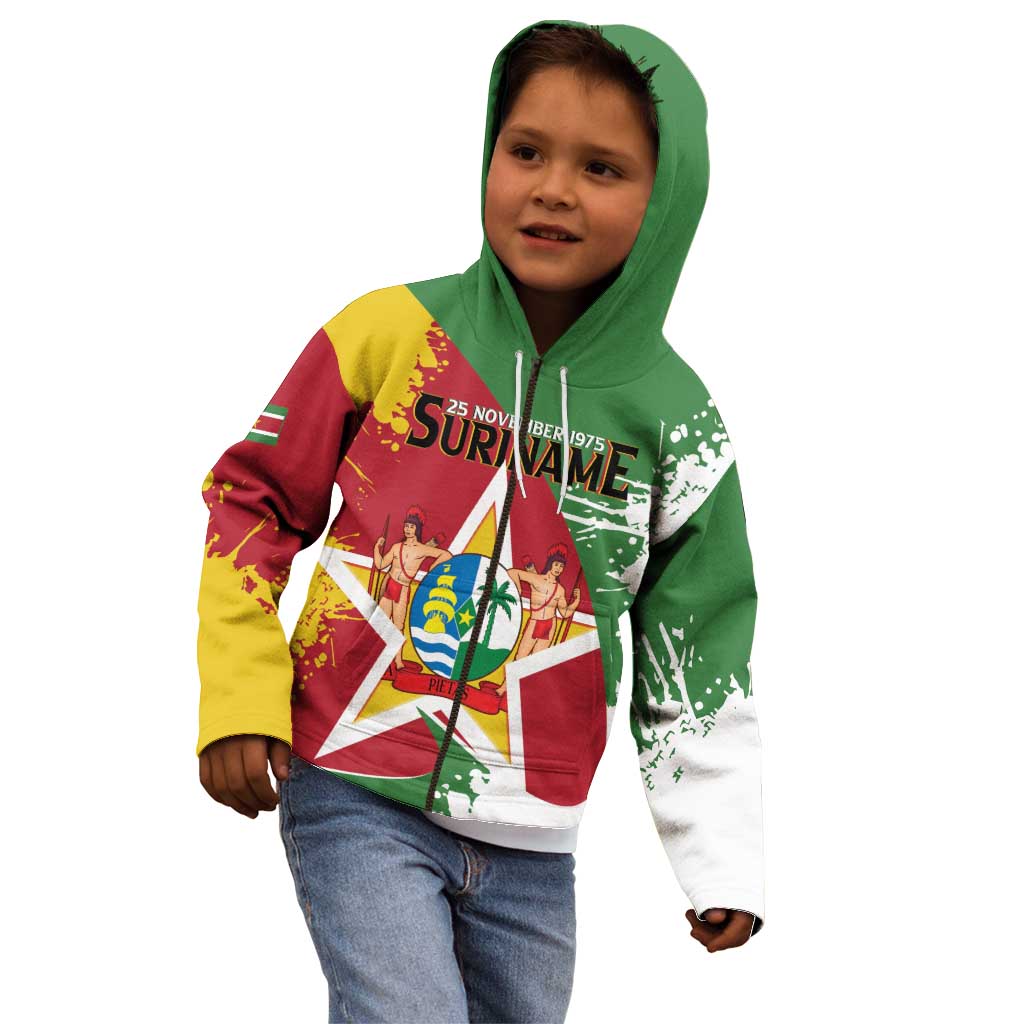 Personalized Suriname Independence Day Kid Hoodie Coat Of Arms - Flag Style - Wonder Print Shop