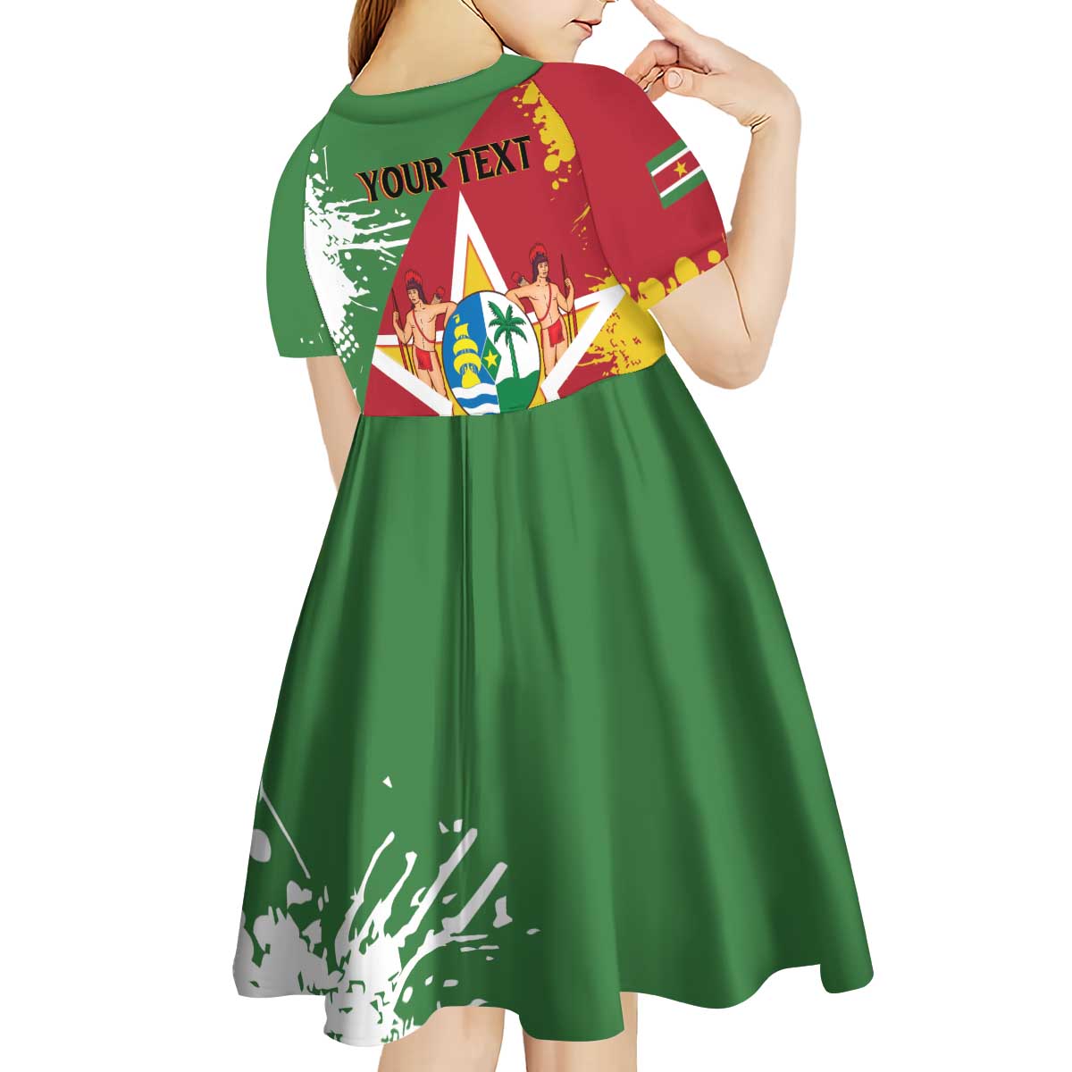 Personalized Suriname Independence Day Kid Short Sleeve Dress Coat Of Arms - Flag Style - Wonder Print Shop