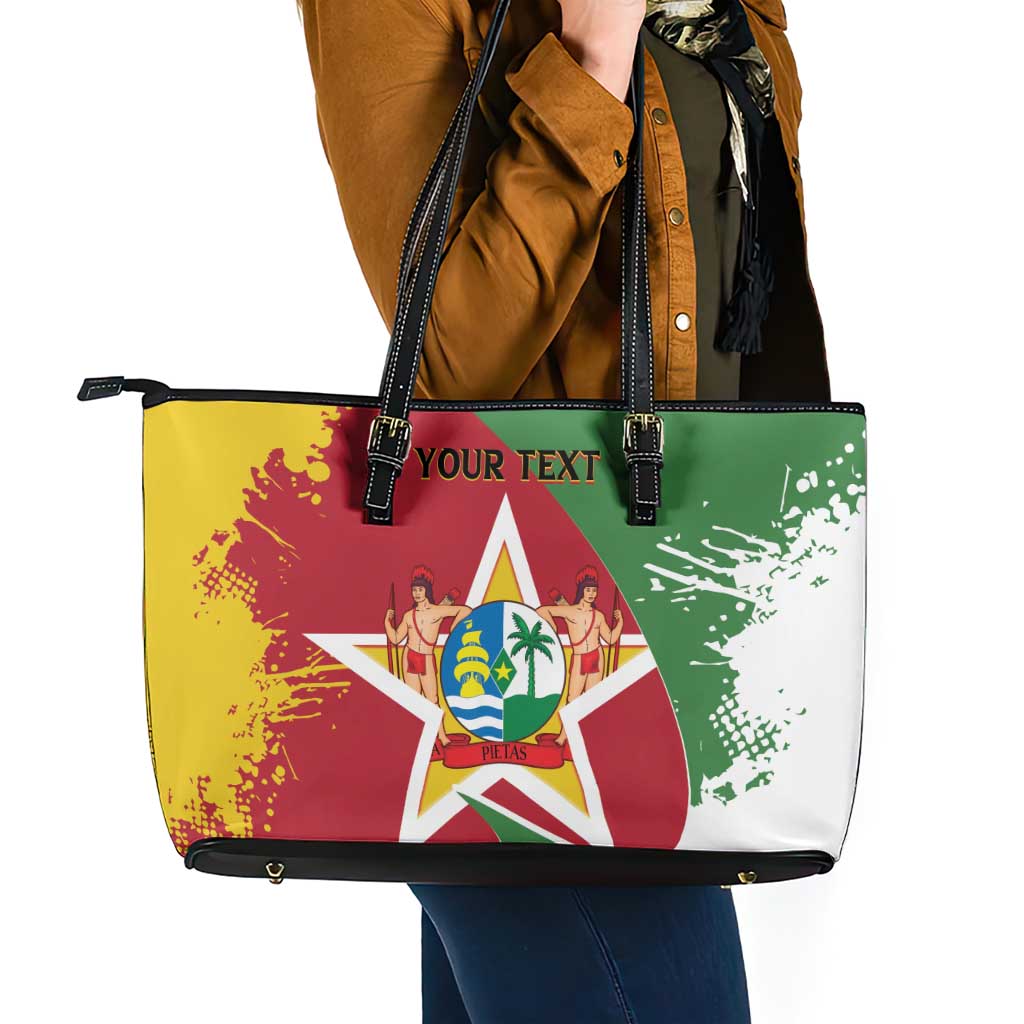 Personalized Suriname Independence Day Leather Tote Bag Coat Of Arms - Flag Style - Wonder Print Shop