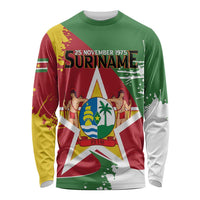 Personalized Suriname Independence Day Long Sleeve Shirt Coat Of Arms - Flag Style - Wonder Print Shop