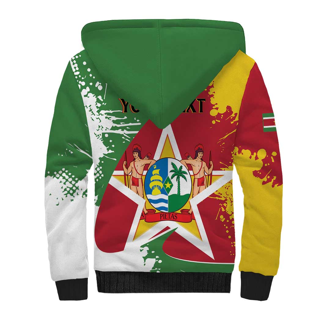 Personalized Suriname Independence Day Sherpa Hoodie Coat Of Arms - Flag Style - Wonder Print Shop