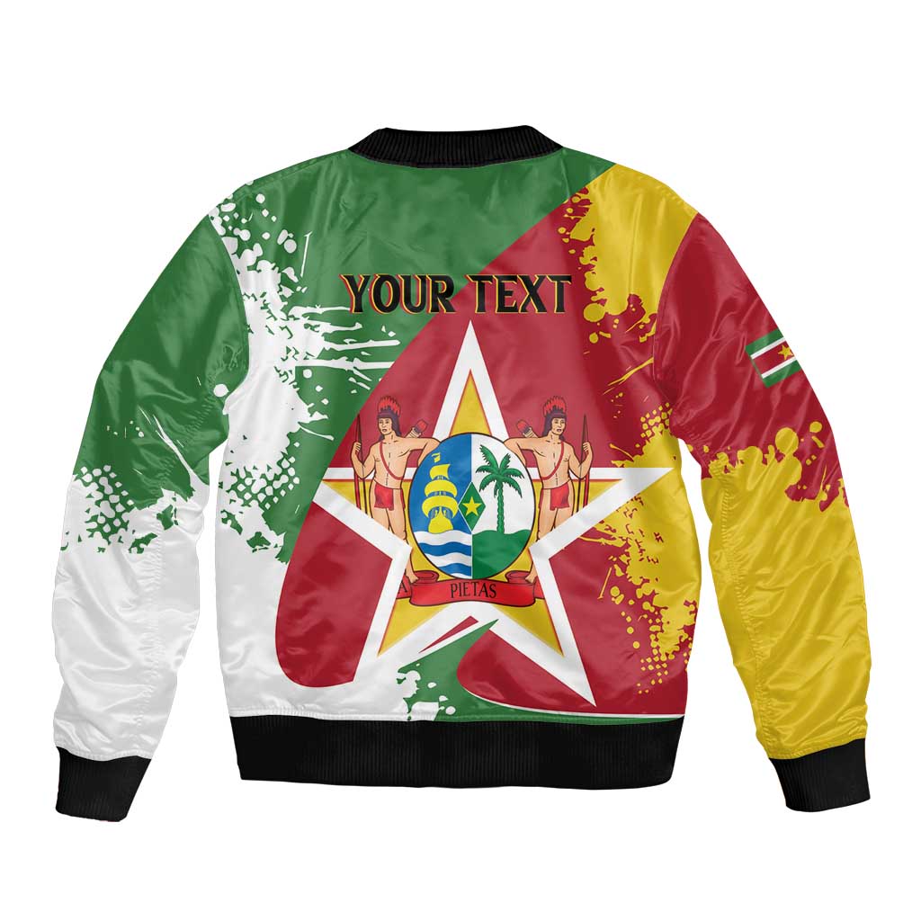 Personalized Suriname Independence Day Sleeve Zip Bomber Jacket Coat Of Arms - Flag Style - Wonder Print Shop