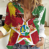 Personalized Suriname Independence Day Women Casual Shirt Coat Of Arms - Flag Style - Wonder Print Shop