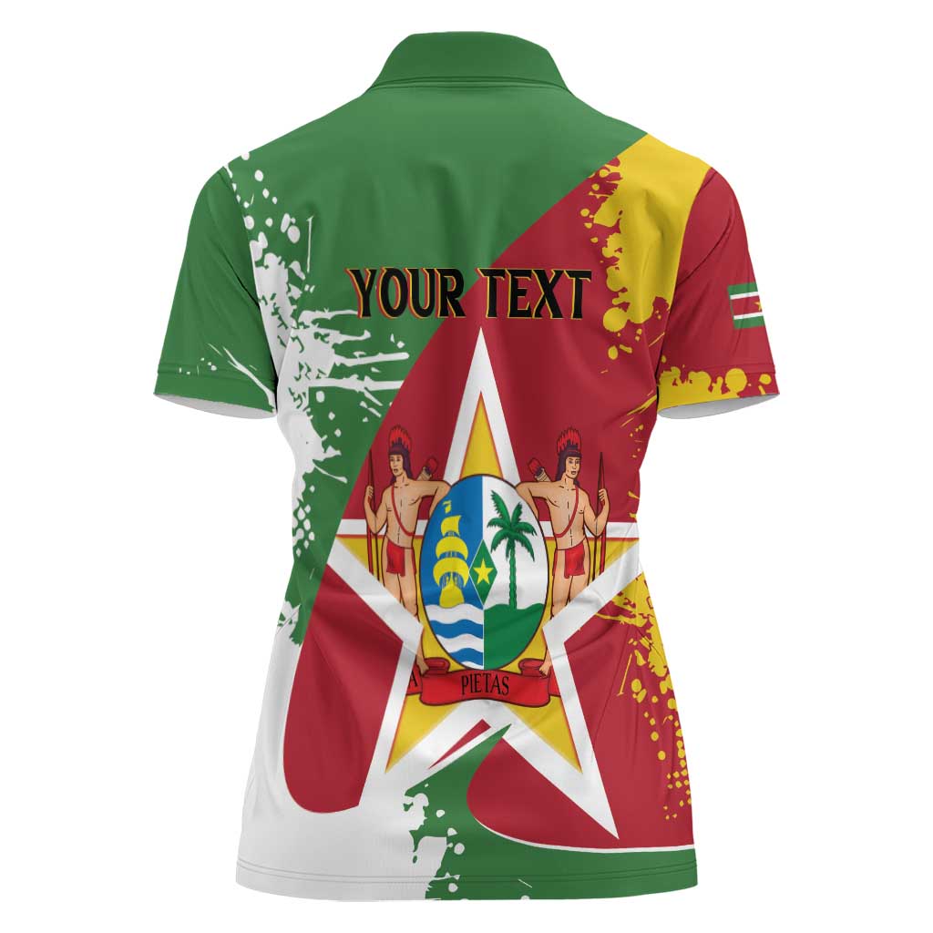 Personalized Suriname Independence Day Women Polo Shirt Coat Of Arms - Flag Style - Wonder Print Shop