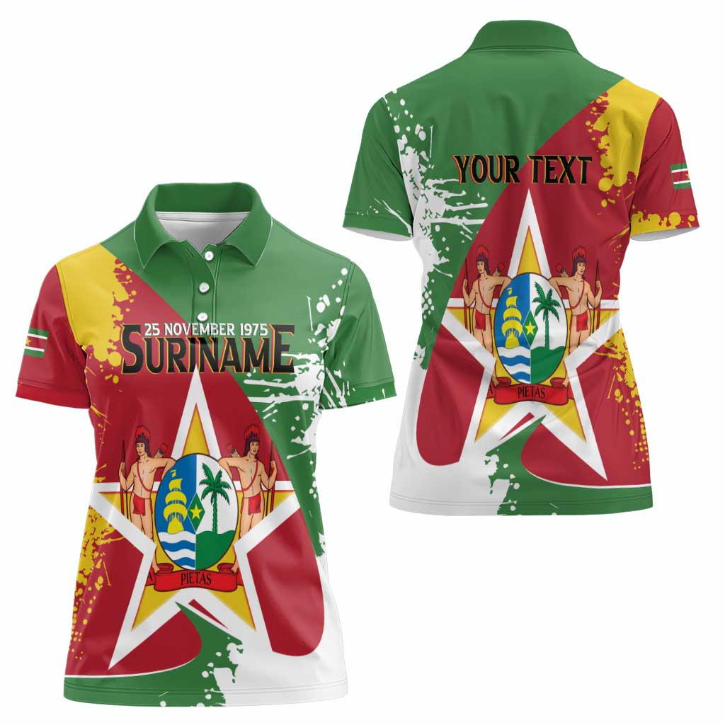 Personalized Suriname Independence Day Women Polo Shirt Coat Of Arms - Flag Style - Wonder Print Shop