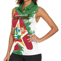 Personalized Suriname Independence Day Women Sleeveless Polo Shirt Coat Of Arms - Flag Style - Wonder Print Shop