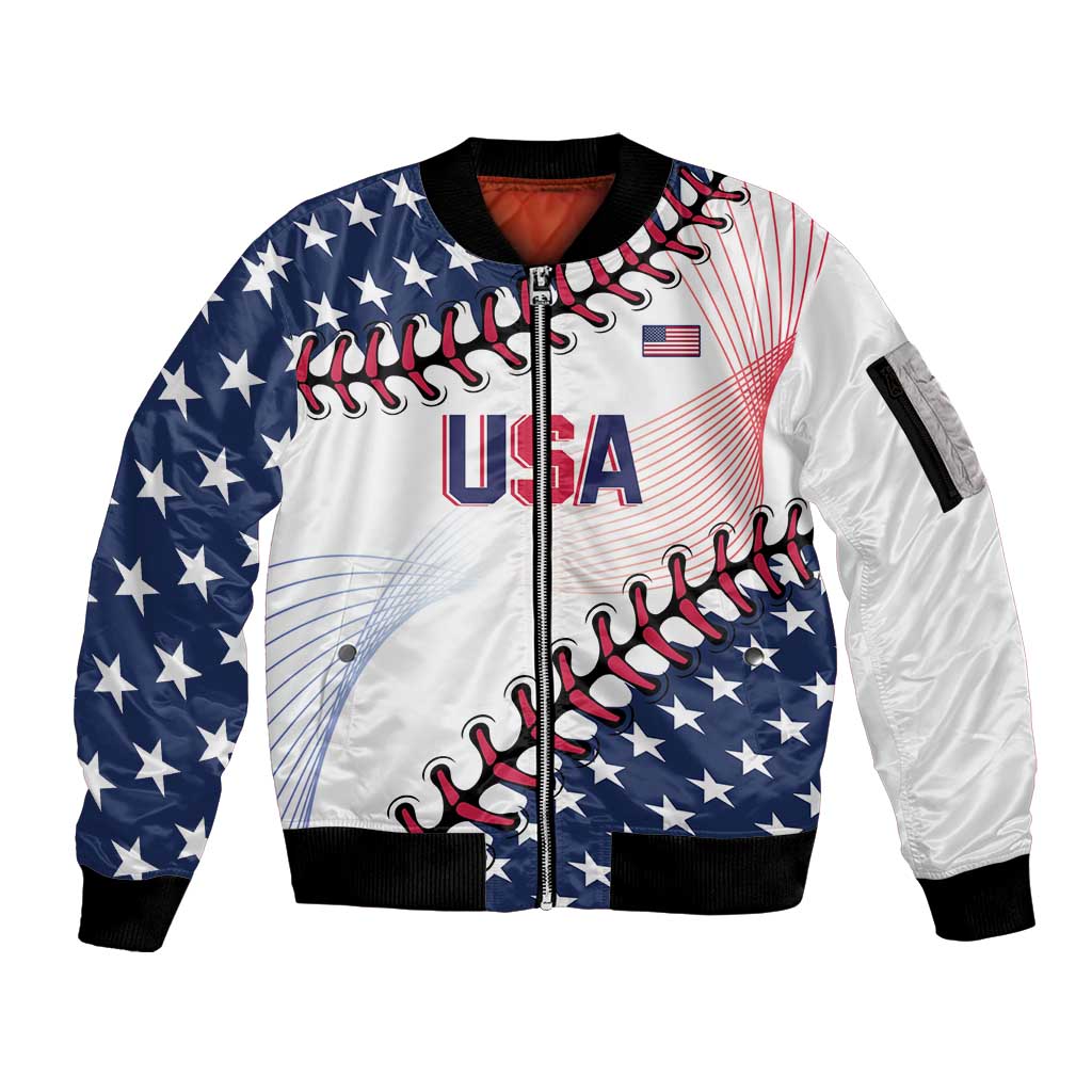 Custom Baseball 2024 USA Sleeve Zip Bomber Jacket Go United States - Wonder Print Shop
