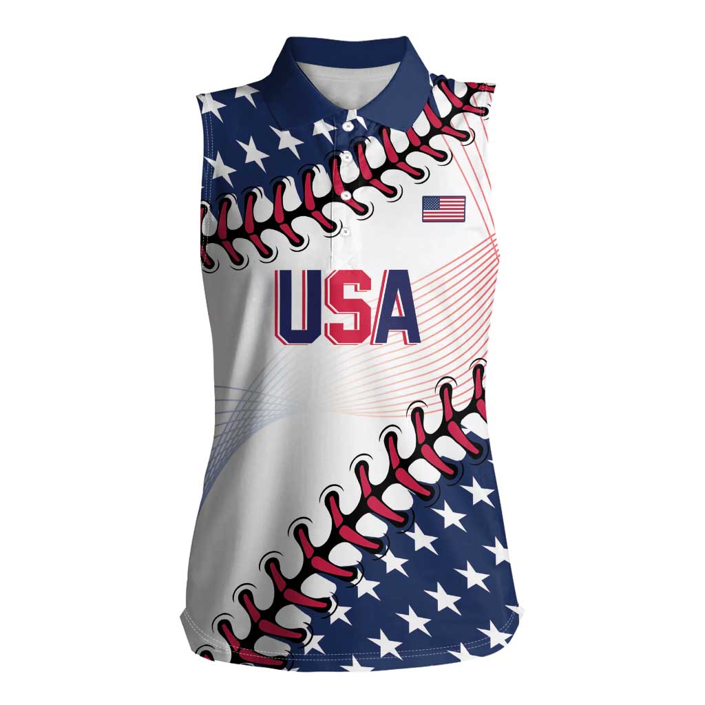 Custom Baseball 2024 USA Women Sleeveless Polo Shirt Go United States - Wonder Print Shop