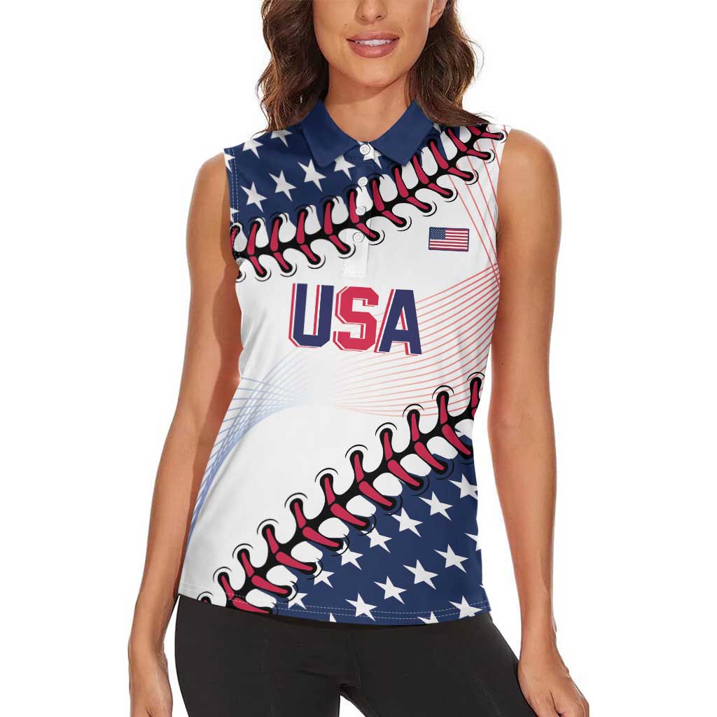 Custom Baseball 2024 USA Women Sleeveless Polo Shirt Go United States - Wonder Print Shop