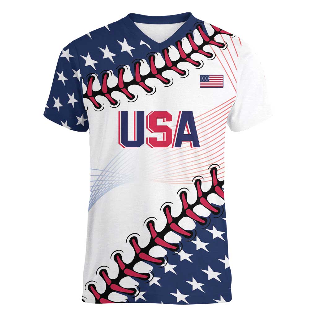 Custom Baseball 2024 USA Women V-Neck T-Shirt Go United States - Wonder Print Shop
