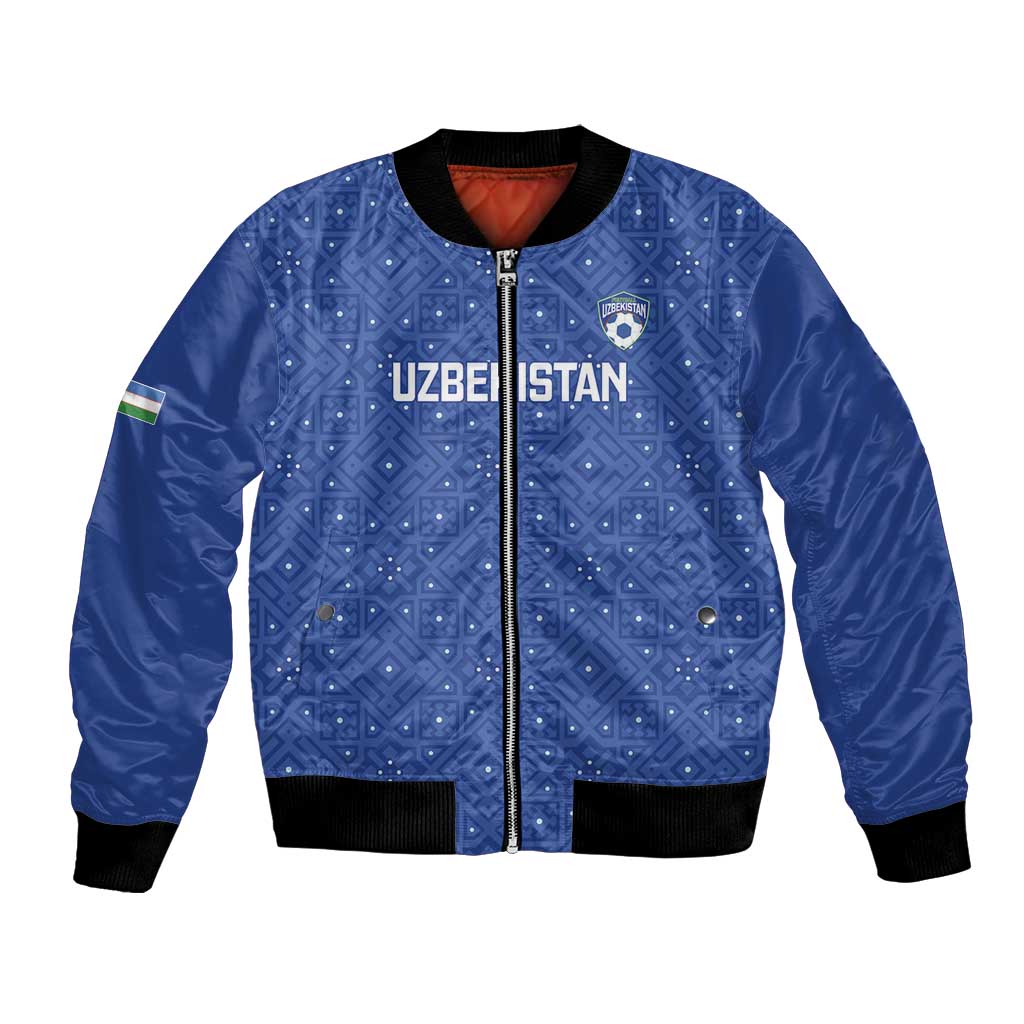 Uzbekistan Football Custom Bomber Jacket Come On White Wolves Blue - Wonder Print Shop