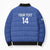 Uzbekistan Football Custom Bomber Puffer Jacket Come On White Wolves Blue - Wonder Print Shop