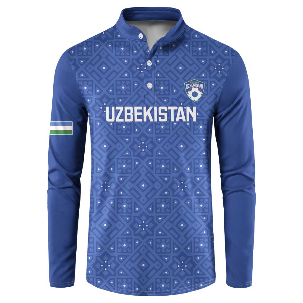 Uzbekistan Football Custom Button Sweatshirt Come On White Wolves Blue - Wonder Print Shop