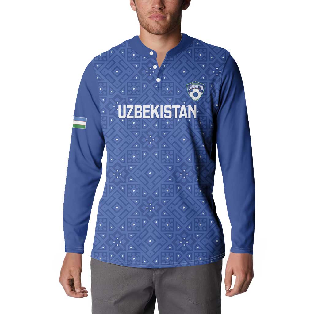 Uzbekistan Football Custom Button Sweatshirt Come On White Wolves Blue - Wonder Print Shop