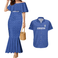 Uzbekistan Football Custom Couples Matching Mermaid Dress and Hawaiian Shirt Come On White Wolves Blue - Wonder Print Shop