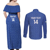 Uzbekistan Football Custom Couples Matching Off Shoulder Maxi Dress and Long Sleeve Button Shirt Come On White Wolves Blue - Wonder Print Shop