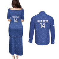 Uzbekistan Football Custom Couples Matching Puletasi and Long Sleeve Button Shirt Come On White Wolves Blue - Wonder Print Shop
