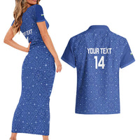 Uzbekistan Football Custom Couples Matching Short Sleeve Bodycon Dress and Hawaiian Shirt Come On White Wolves Blue - Wonder Print Shop
