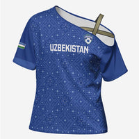 Uzbekistan Football Custom Cross Shoulder Shirt Come On White Wolves Blue - Wonder Print Shop