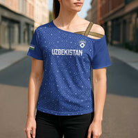 Uzbekistan Football Custom Cross Shoulder Shirt Come On White Wolves Blue - Wonder Print Shop