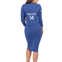 Uzbekistan Football Custom Family Matching Long Sleeve Bodycon Dress and Hawaiian Shirt Come On White Wolves Blue - Wonder Print Shop