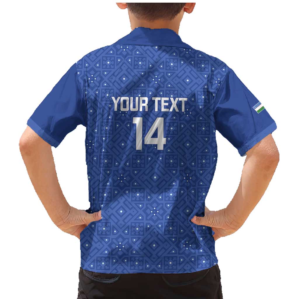Uzbekistan Football Custom Family Matching Mermaid Dress and Hawaiian Shirt Come On White Wolves Blue - Wonder Print Shop