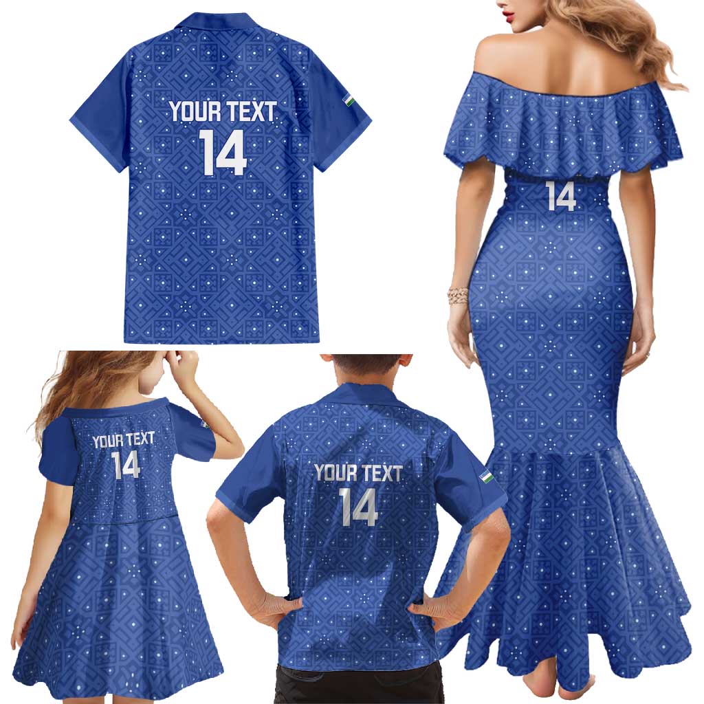 Uzbekistan Football Custom Family Matching Mermaid Dress and Hawaiian Shirt Come On White Wolves Blue - Wonder Print Shop