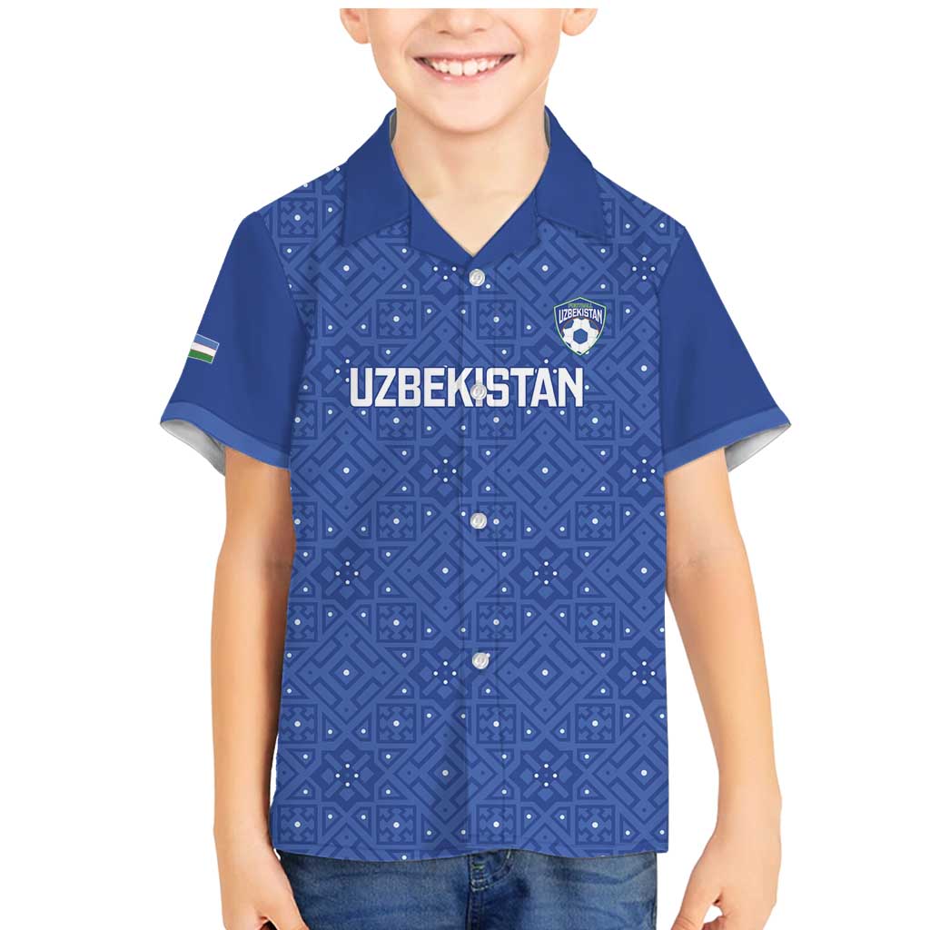 Uzbekistan Football Custom Family Matching Mermaid Dress and Hawaiian Shirt Come On White Wolves Blue - Wonder Print Shop