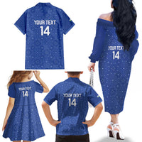 Uzbekistan Football Custom Family Matching Off The Shoulder Long Sleeve Dress and Hawaiian Shirt Come On White Wolves Blue - Wonder Print Shop